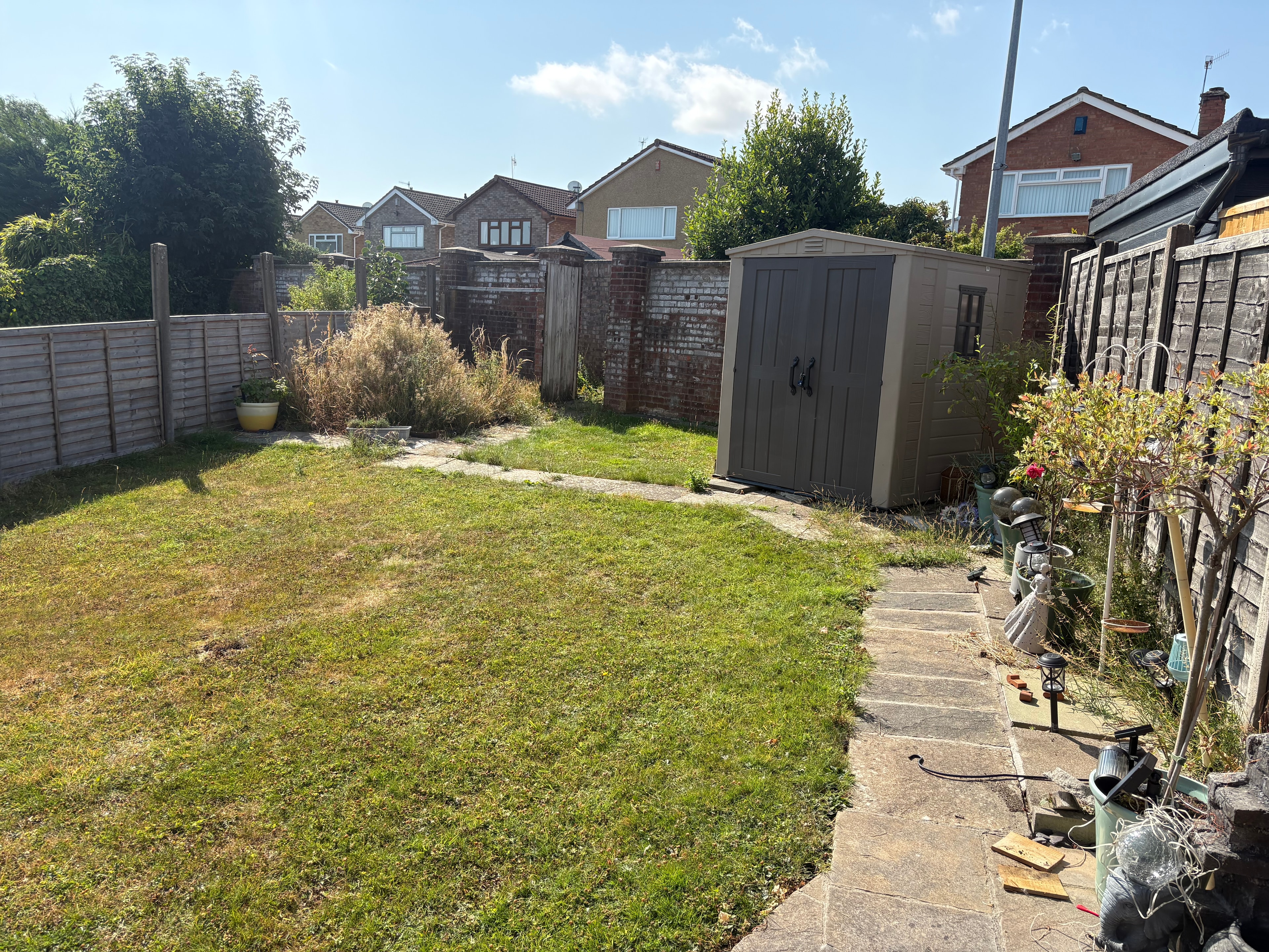 Overgrown residential garden before clearance work